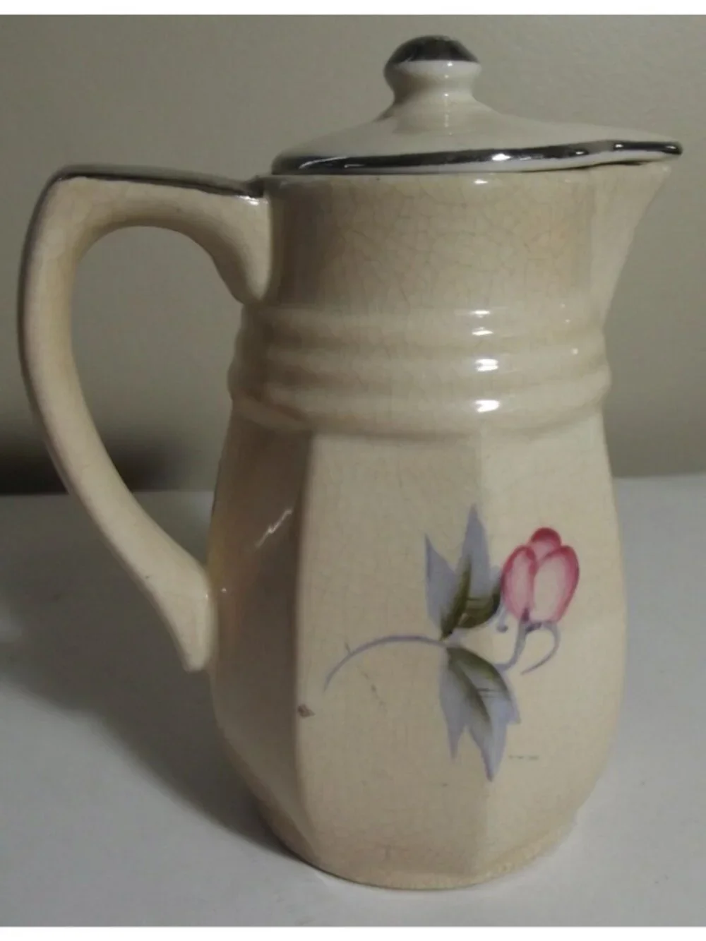 Vintage Small Pitcher Pink Flower Green Leaves Made in Japan 5